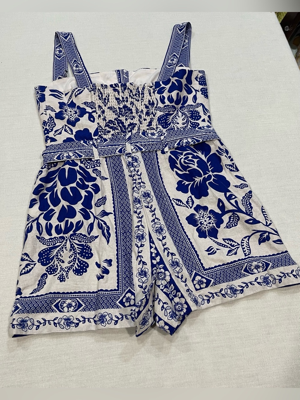 Rachel Zoe Blue White Linen Floral Romper Size 6 NWOT - Picture 2 of 10